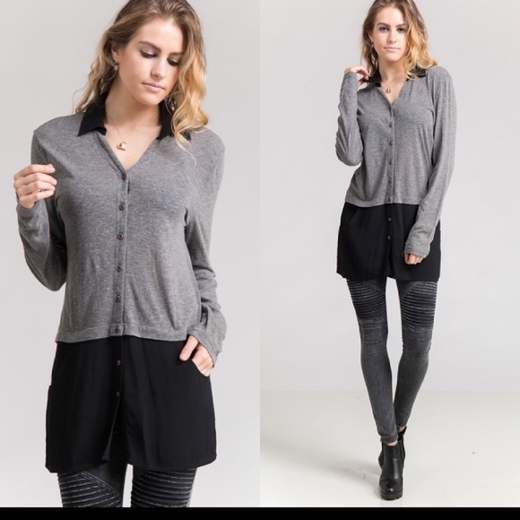 fashionimics Tops - LONG BUTTON DOWN TUNIC TOP